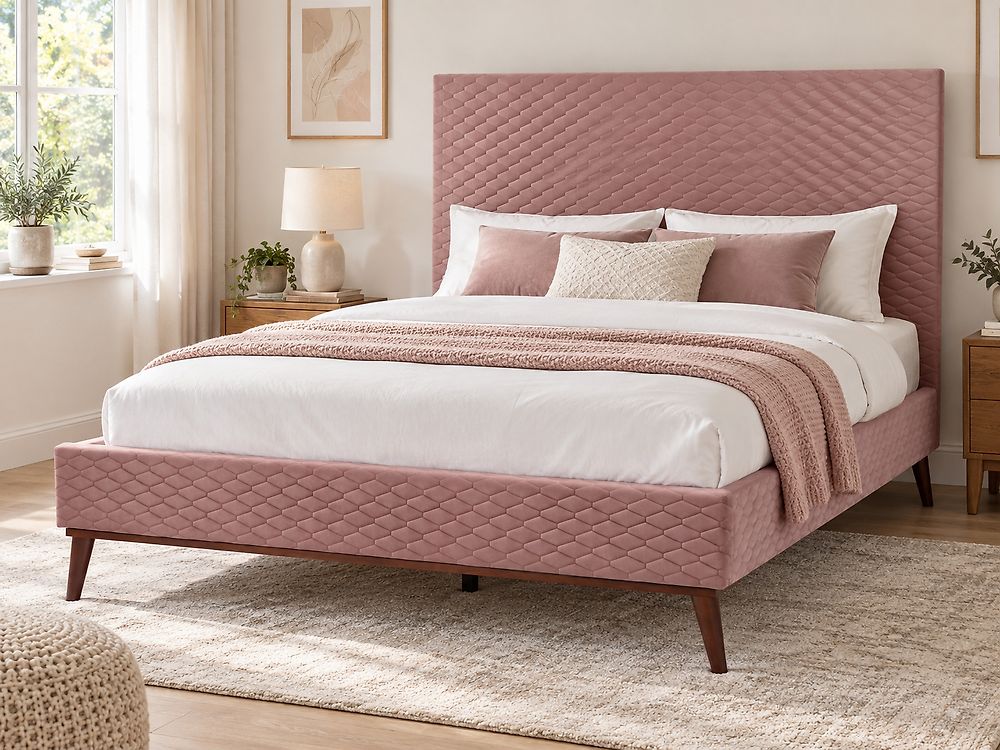 Bed Velvet BAYONNE 140 x 200 cm (EU Double) Pink
