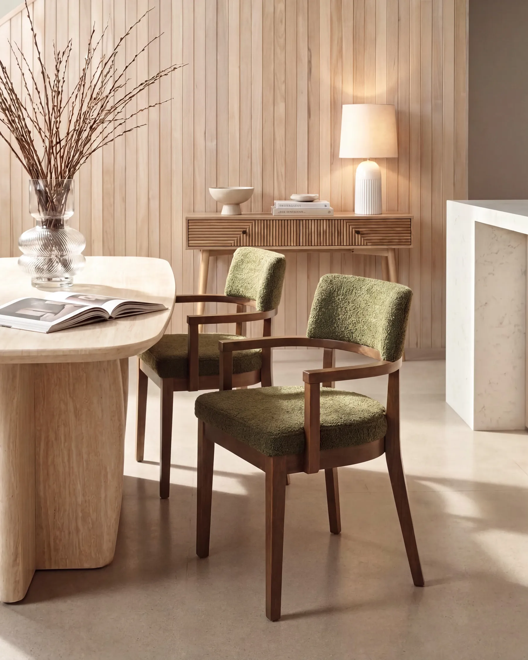 Set of 2 Dining Chairs DALBO Boucle Brown/ Green_1016023
