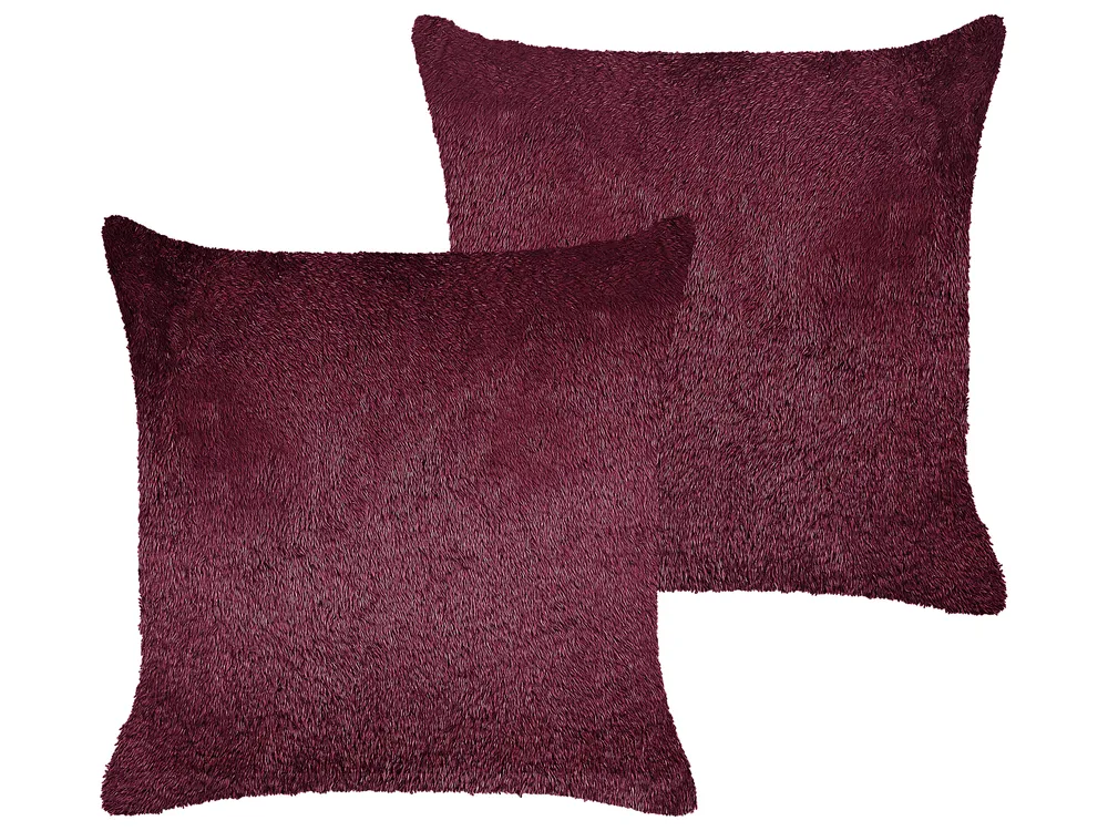 Set of Decorative Cushions PILEA Faux Fur 45 x 45 cm Burgundy