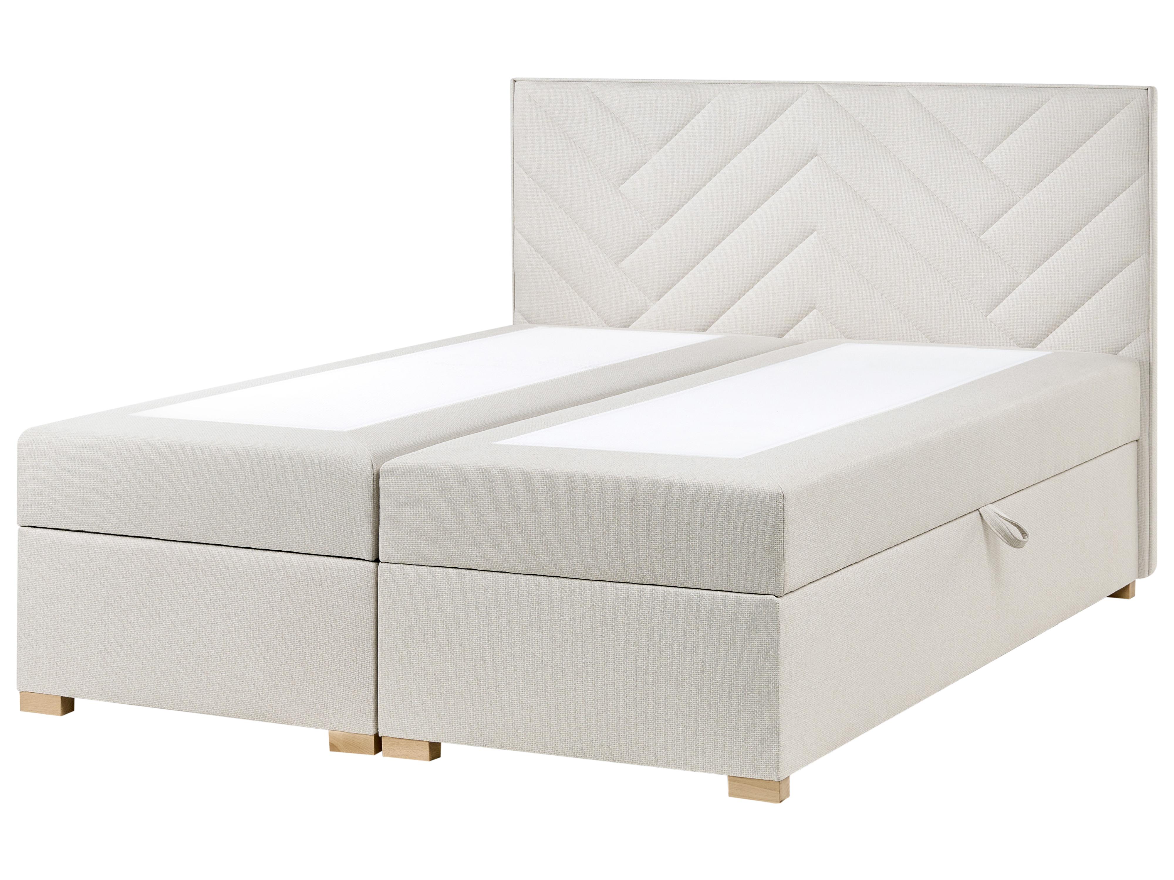 Boxspringbett mit Stauraum ESQUIRE Stoff Cremeweiß 160 x 200 cm_1016113