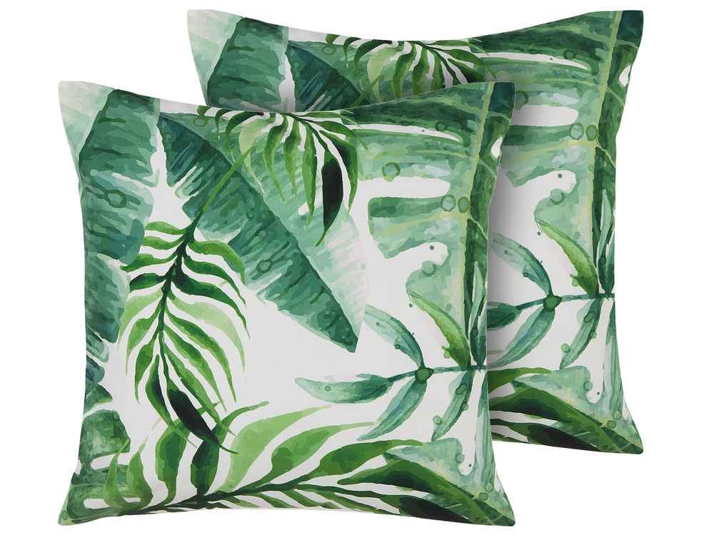 Set of 2 Outdoor Cushions PAVELLI Plant Pattern 45 x 45 cm Green