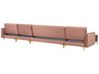 Canapé panoramique convertible en velours rose 6 places avec pouf ABERDEEN_750188