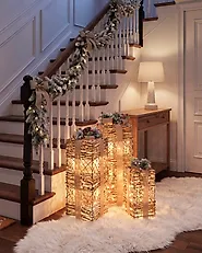 Conjunto de 3 decoraciones de Navidad LED NAKILLA 64/54/42 cm Regalos de Navidad Marrón_1179663