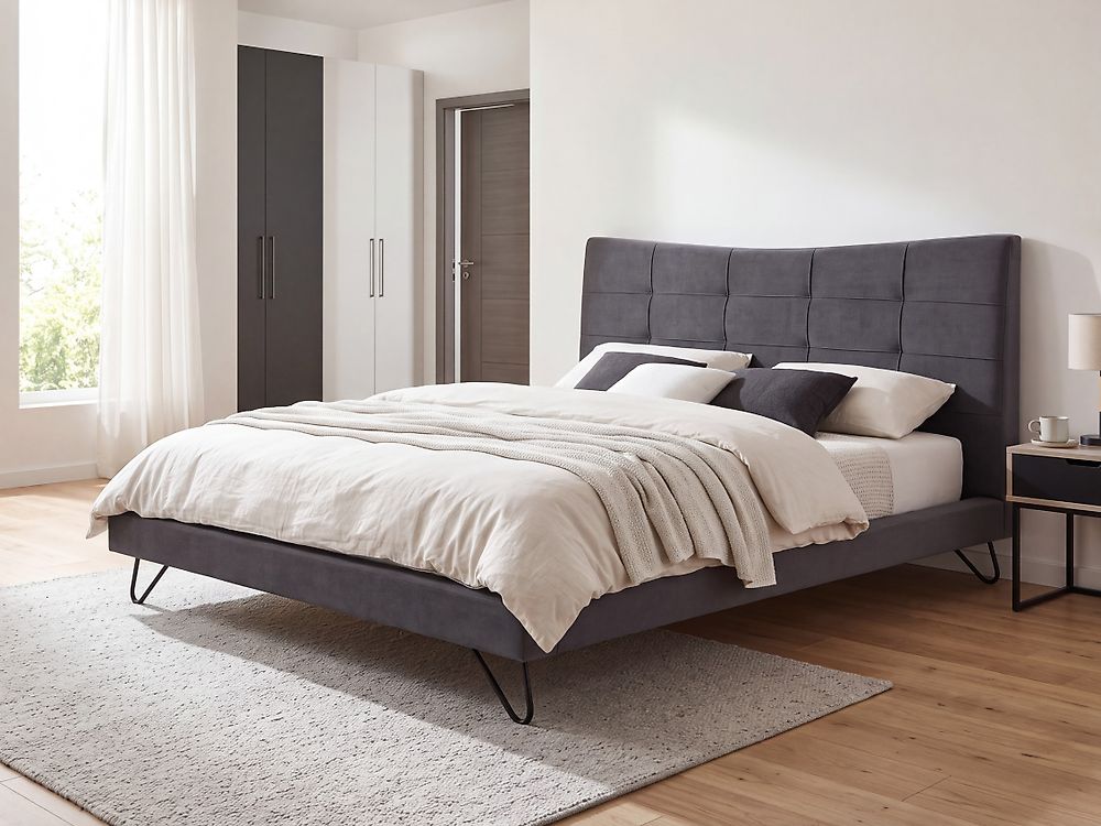 Bett mit Lattenrost Samtstoff LANNION 160 x 200 cm Dunkelgrau