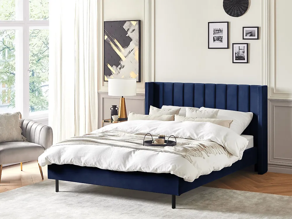 Bed Velvet VILLETTE 160 x 200 cm (EU King Size) Navy Blue_1172833