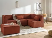 Modular Corner Sofa 4 Seater LEMVIG with Ottoman Corduroy Golden Brown Left Hand_1054998