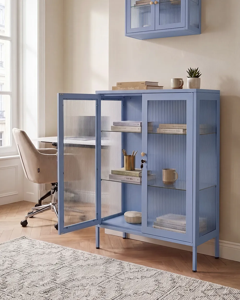 Glass Display Cabinet HARLYN  90 cm Metal Blue_1160847