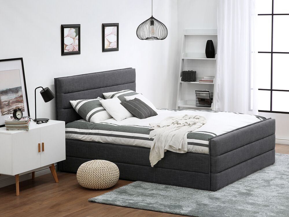 Bett mit Lattenrost Stoff VALBONNE 160 x 200 cm Dunkelgrau