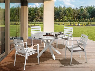 Round Garden Dining Table ⌀ 120 cm Marble Effect with White MALETTO