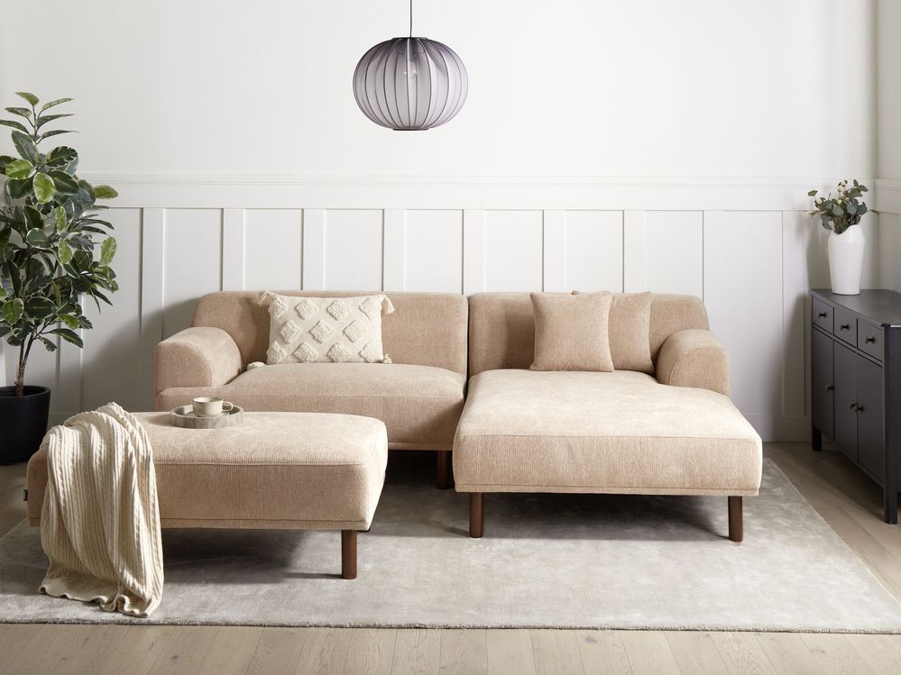 Canapé d'angle HOLT avec ottoman Tissu Beige Côté gauche