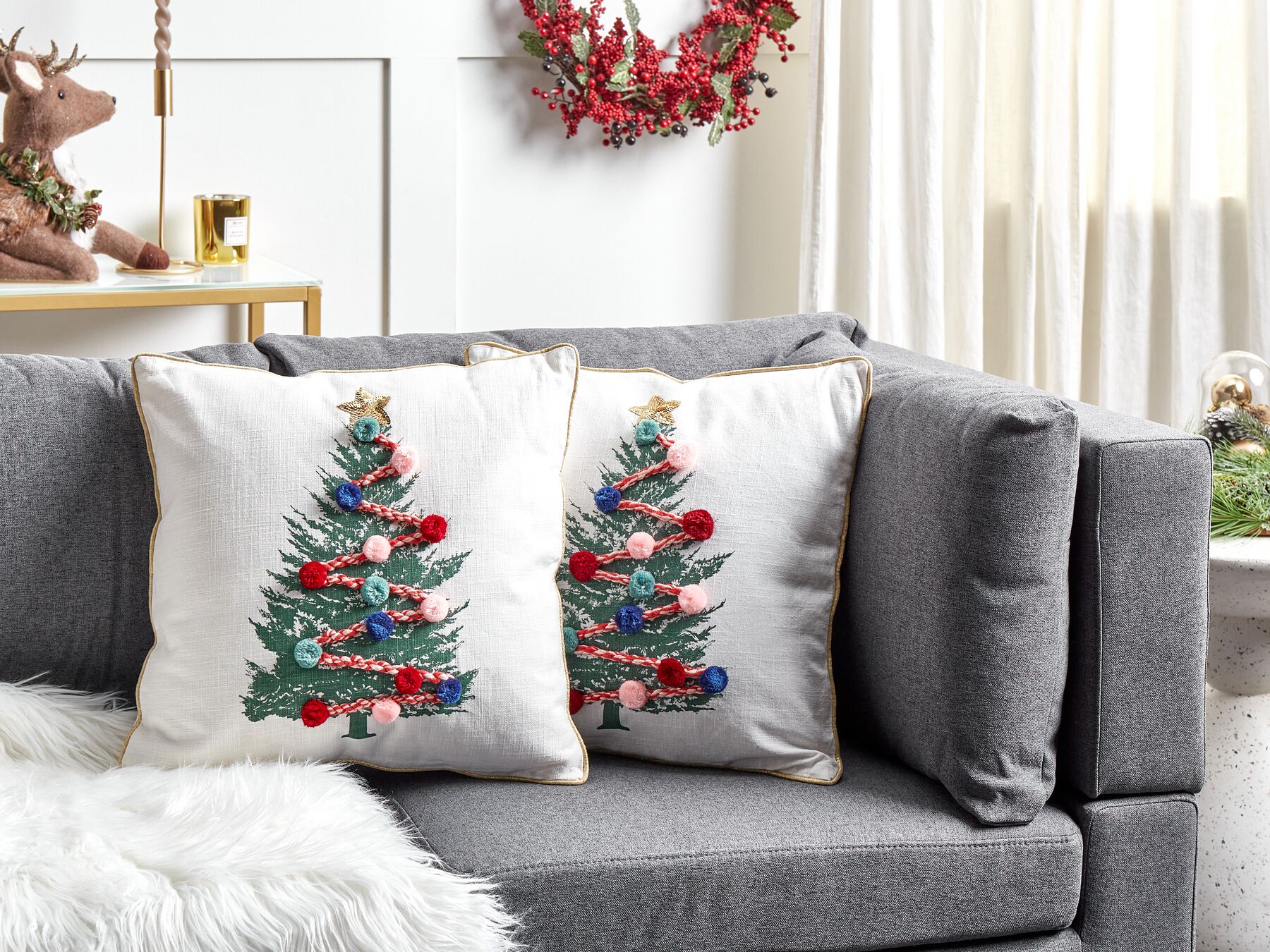 Set of 2 Cotton Cushions Christmas Tree Pattern 45 x 45 cm White EPISCIA_887667