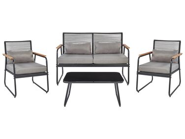 Lounge Set Metall schwarz 4-Sitzer Auflagen grau POMONTE 