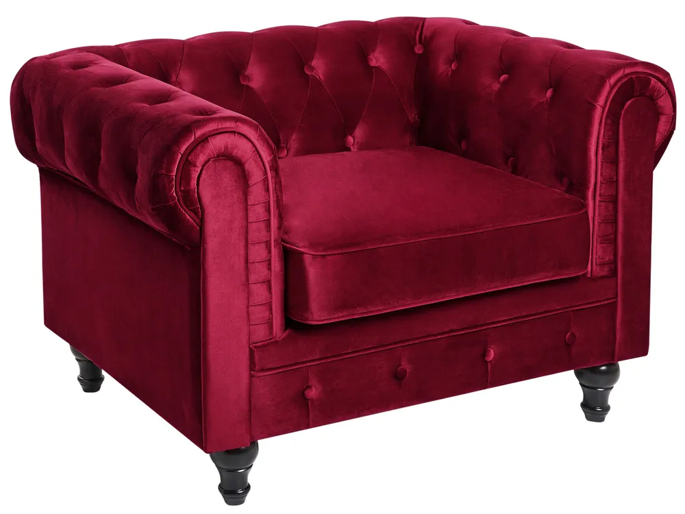 Living Room Set 4 Seater CHESTERFIELD Velvet Dark Red_778806