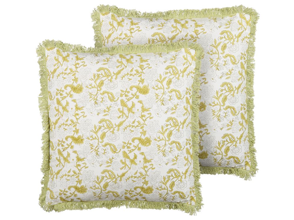 Conjunto de 2 almofadas decorativas FILIX 45 x 45 cm Algodão Verde Padrão floral