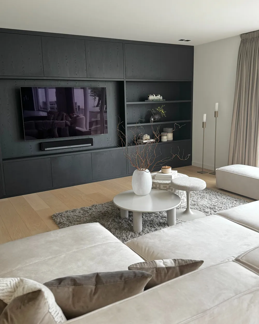 Modular Sofa 3 Seater HELLNAR with Ottoman Velvet Light Beige_983422