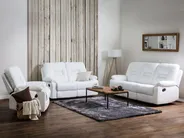 Canapea cu recliner manual cu 3 locuri BERGEN Piele ecologică Alb_853920