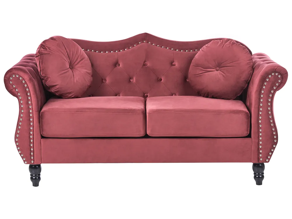 Sofa dla 2 osób SKIEN Welur Bordowy