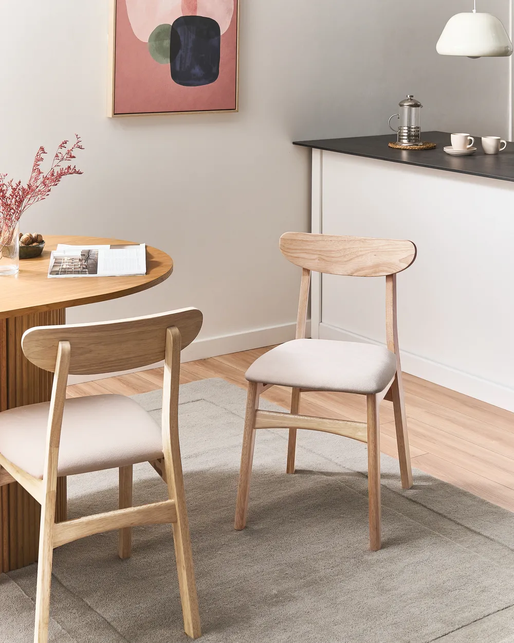 Set of 2 Dining Chairs DOYLE Wood Light Brown/ Light Beige