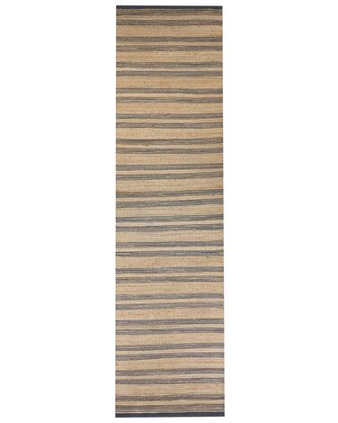 Teppich Jute beige / grau 80 x 300 cm Streifenmuster Kurzflor zweiseitig BUDHO