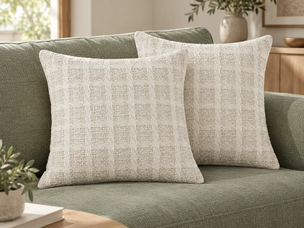 Lot de 2 coussins décoratifs DOURIS 45 x 45 cm Beige clair À carreaux_1178815