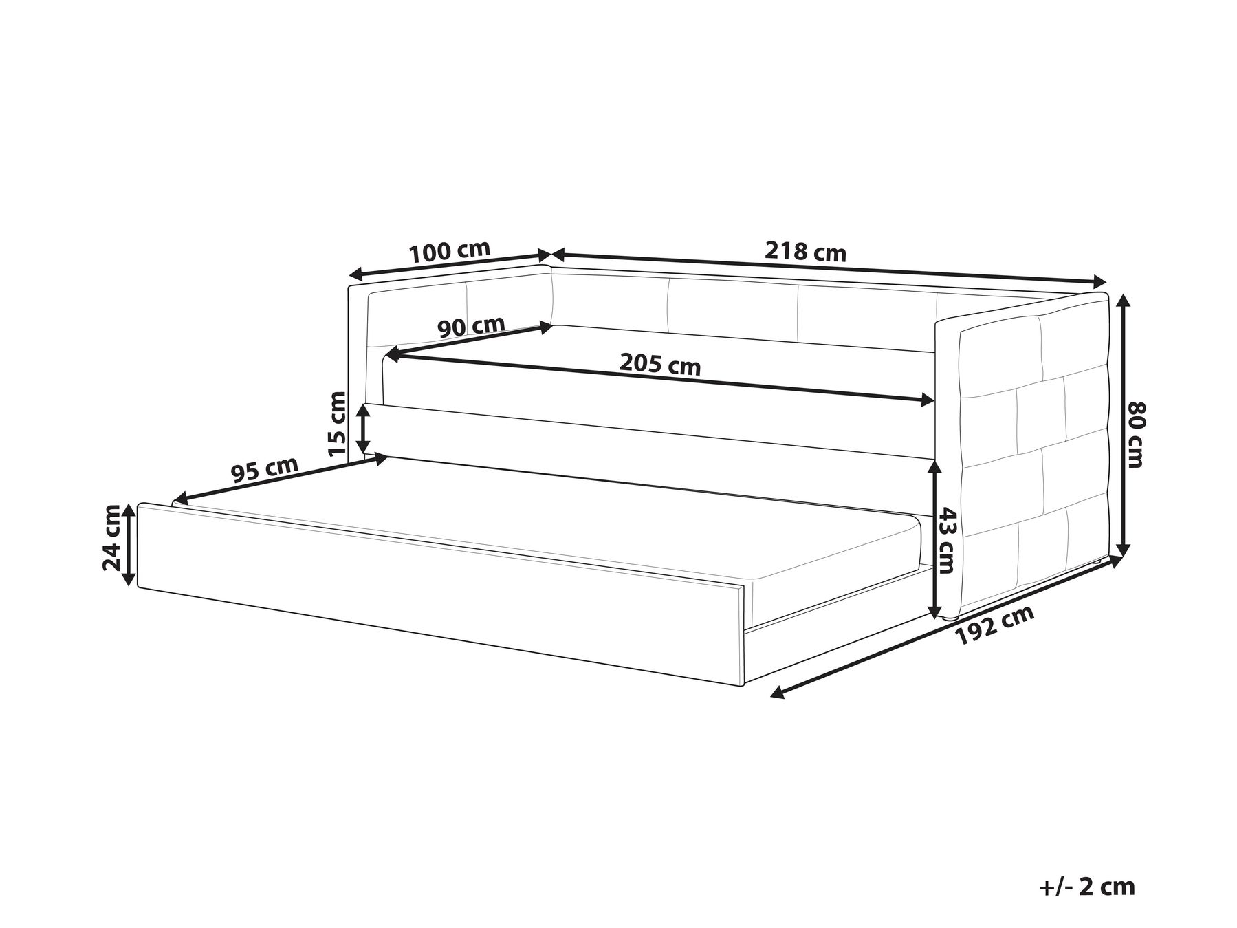 Trundle Bed Velvet CHAVONNE 90 x 200 cm (EU Single) Off-White_969780