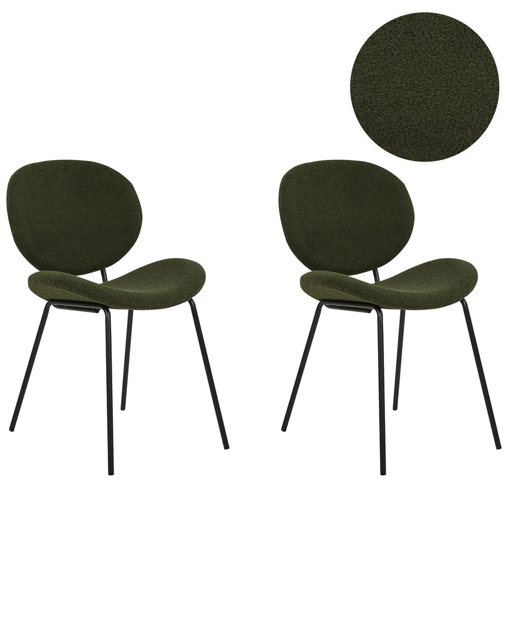 Set of 2 Dining Chairs LUANA Boucle Dark Green