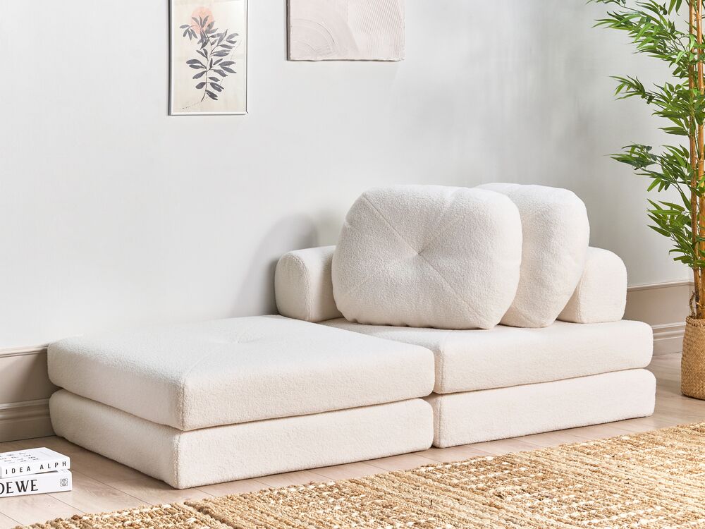 Boucle Single Sofa Bed White OLDEN Beliani.cz