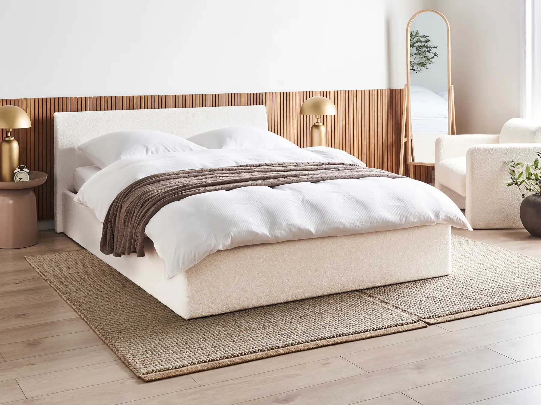 Ottoman Bed ORBEY Boucle Off-White 160 x 200 cm (EU King Size)_981723