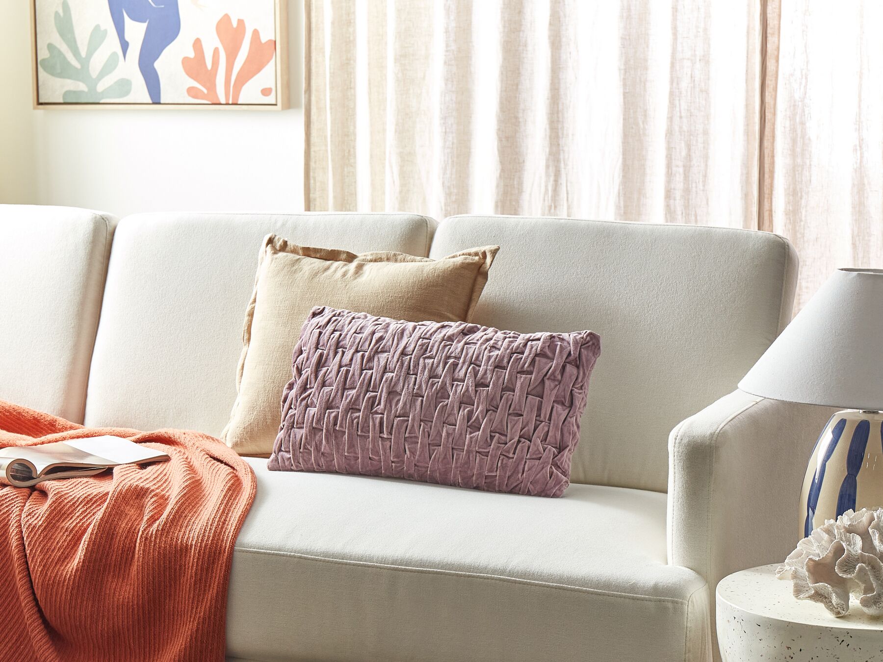 Velvet Pleated Cushion 30 x 50 cm Violet CHIRITA_892678