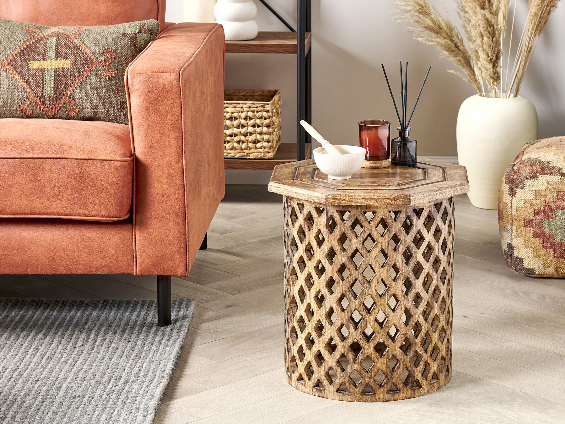 Mango Wood Side Table Dark KHANPUR_852164