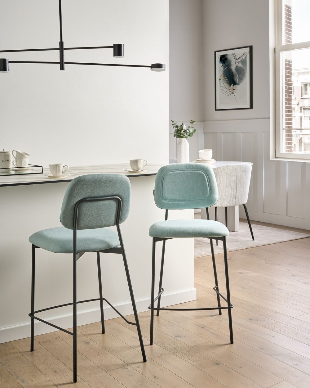 Lot de 2 chaises de bar DUETTE Tissu Bleu clair