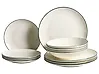 Set of 12 Dinnerware CUMIN Porcelain Off-White/ Green