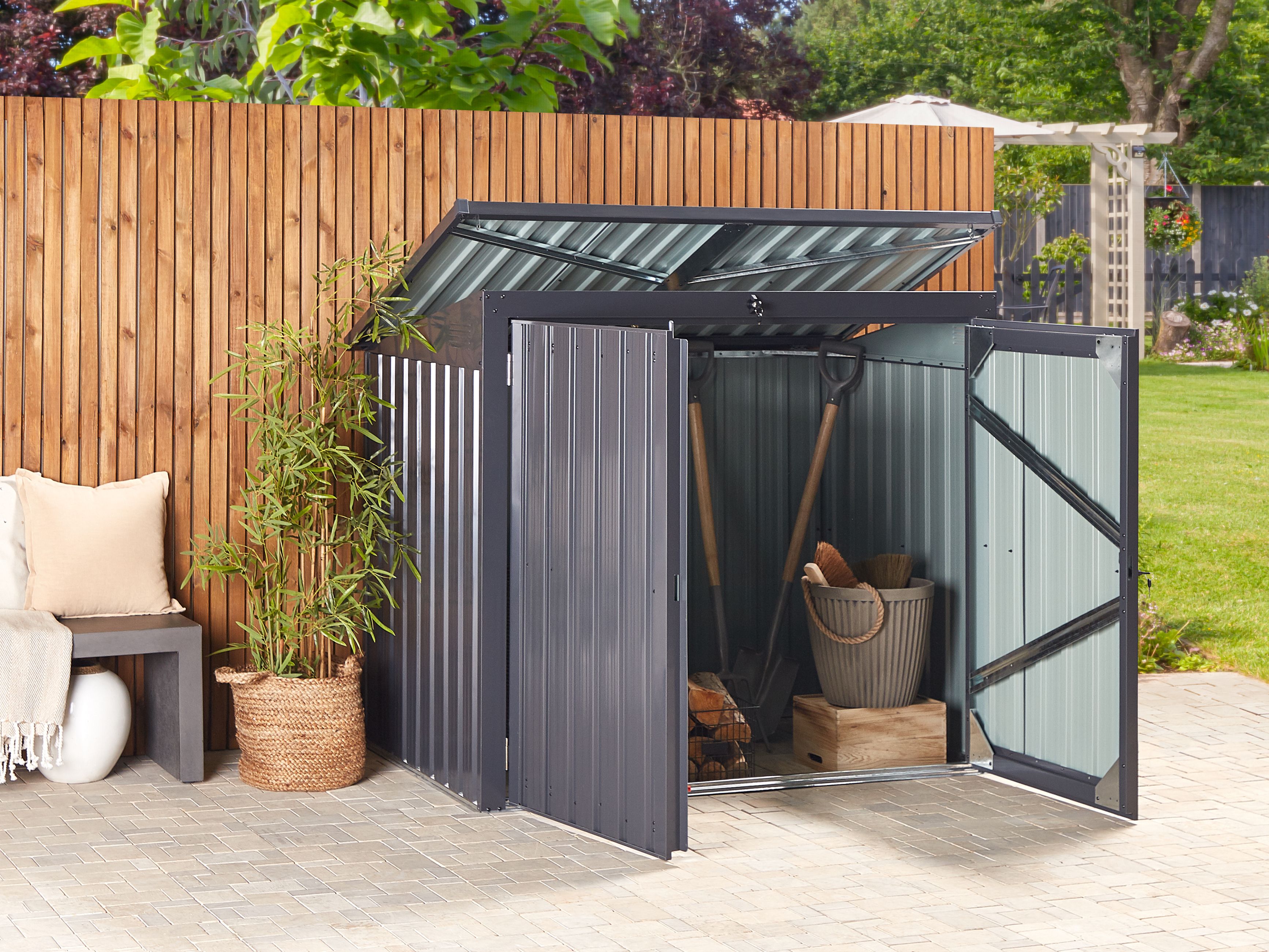 Garden Shed MOENA Metal 158 cm 96 cm Graphite Grey | Beliani.co.uk