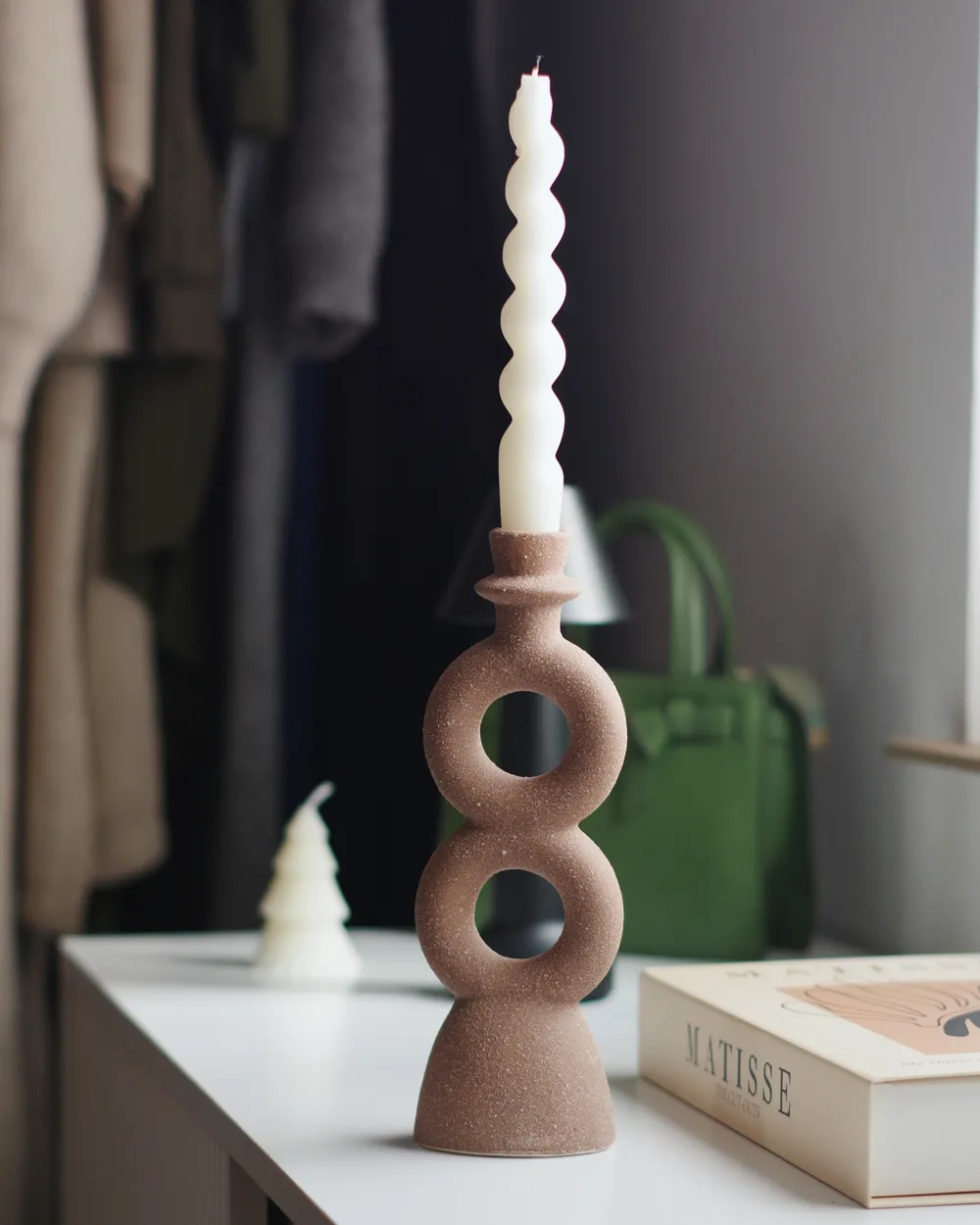 Świecznik NAOUSA 23 cm Ceramika Beżowy_1051563