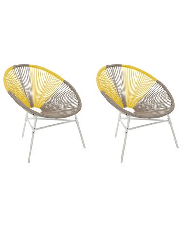 Conjunto de 2 sillas de balcón de ratán gris pardo/amarillo/blanco ACAPULCO