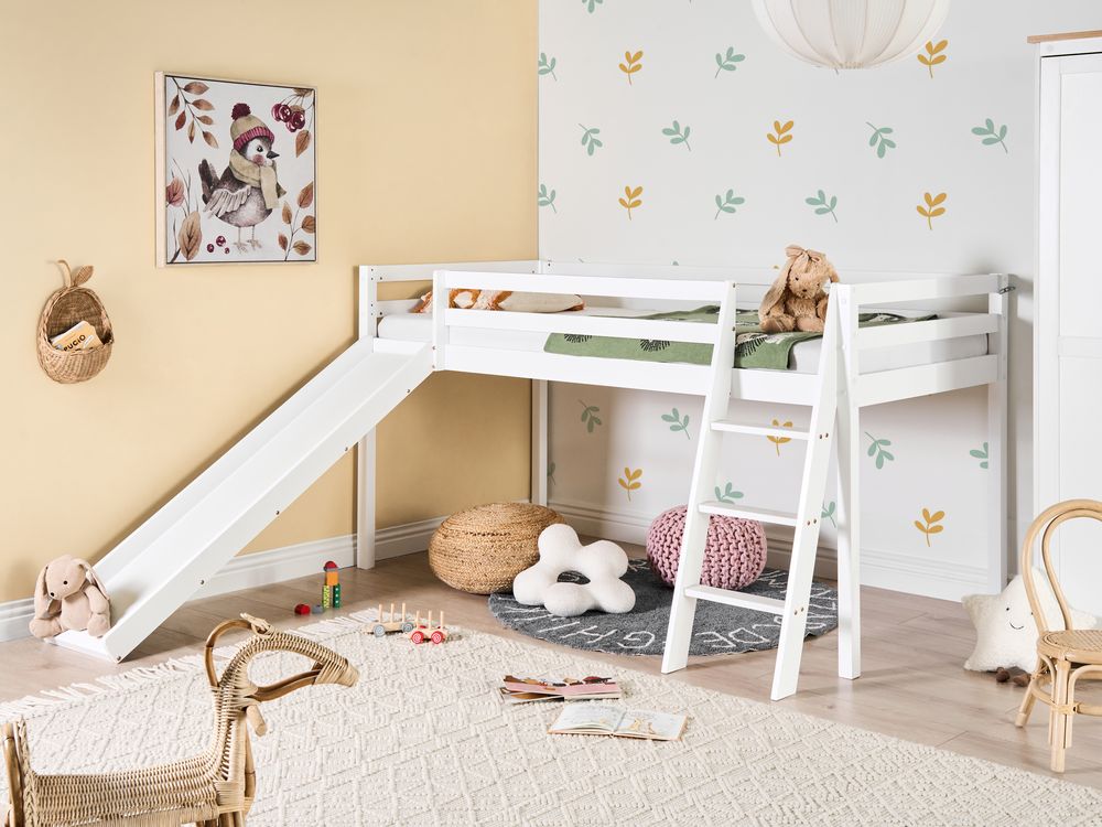 Cama de meia altura Madeira de pinho STAPLE 90 x 200 cm com escorrega Branco