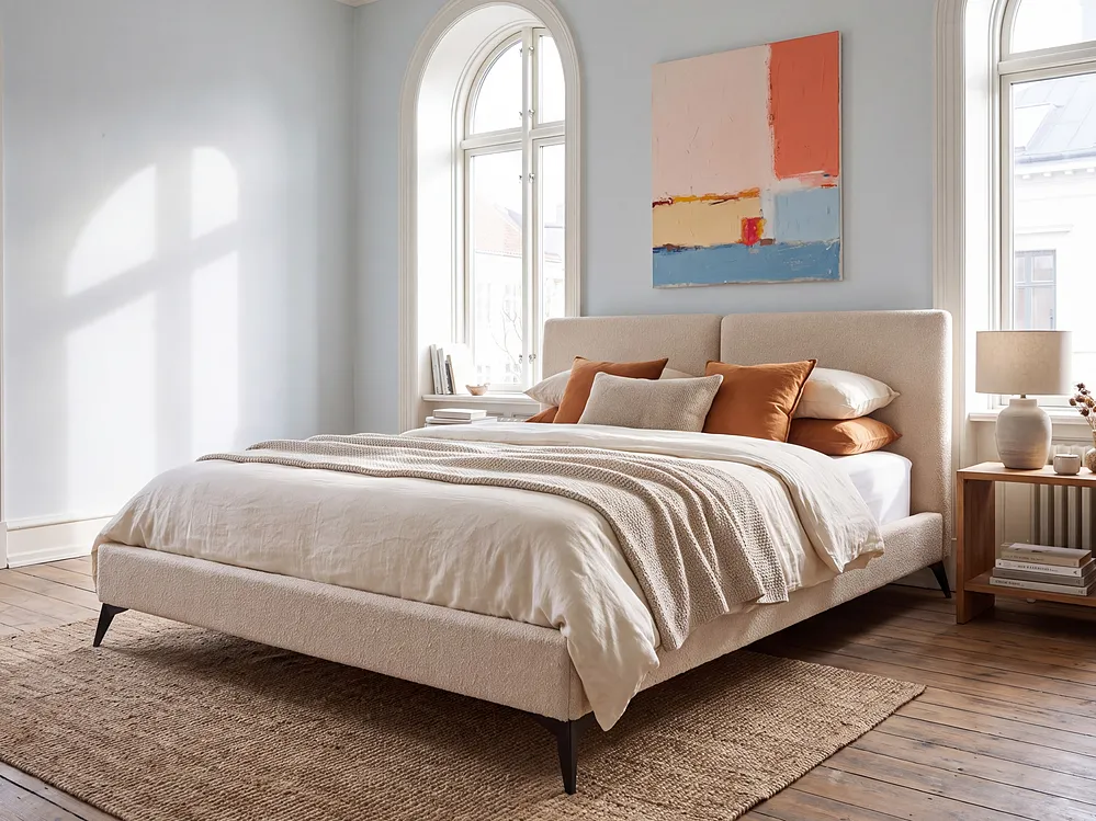 Bed Boucle MELLE 160 x 200 cm (EU King Size) Beige_1151005
