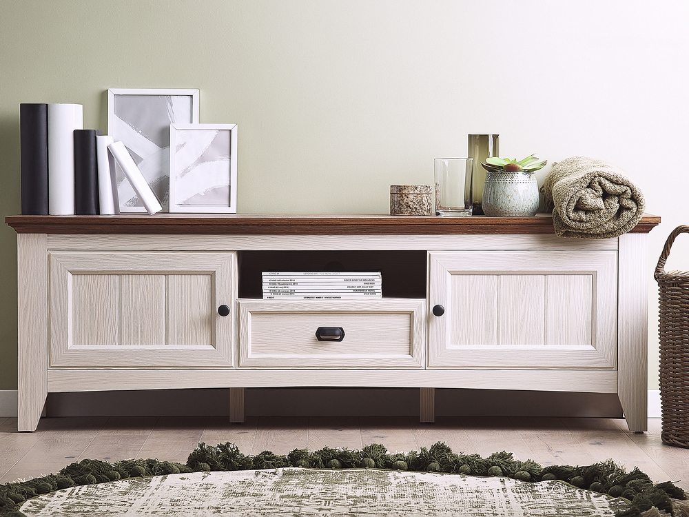 TV Stand Cream with Dark Wood NASHVILLE Beliani