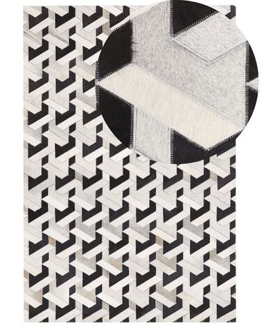 Kožený koberec 160 x 230 cm sivá/čierna NARMAN