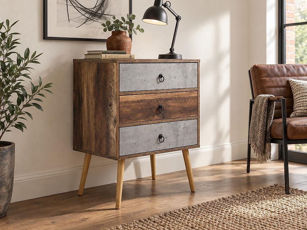 3 Drawer Chest BATLEY Grey Concrete Effect