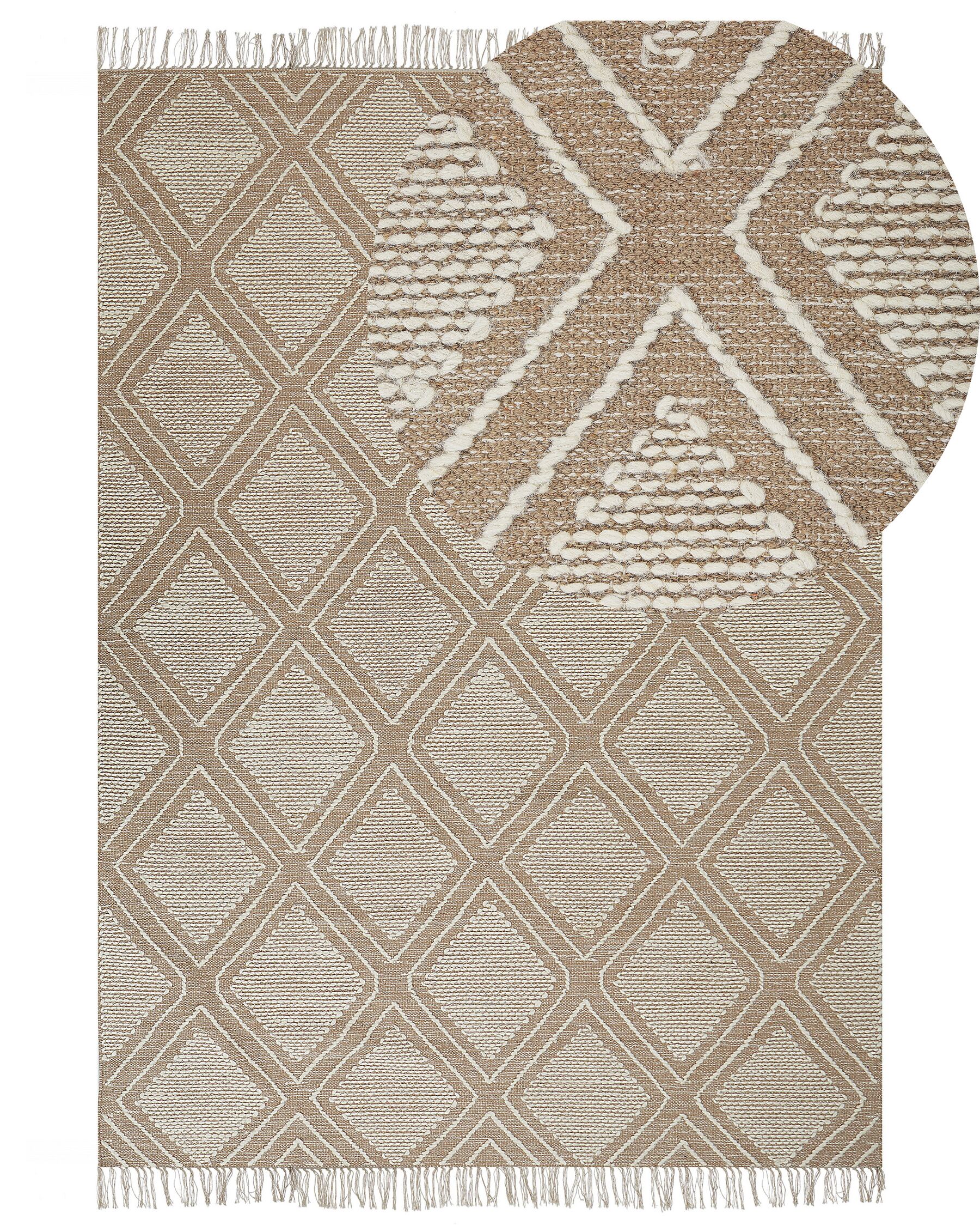 Cotton Area Rug 140 x 200 cm Beige and White KACEM_831140