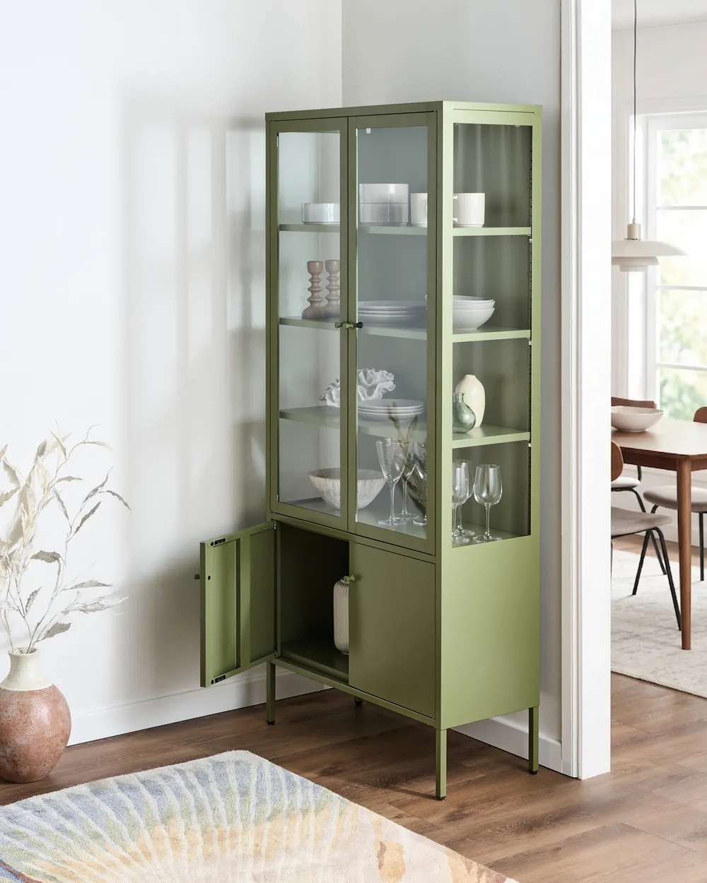 Witryna ze szklaną gablotą OXTED 80 cm Metal Zielony_1069055