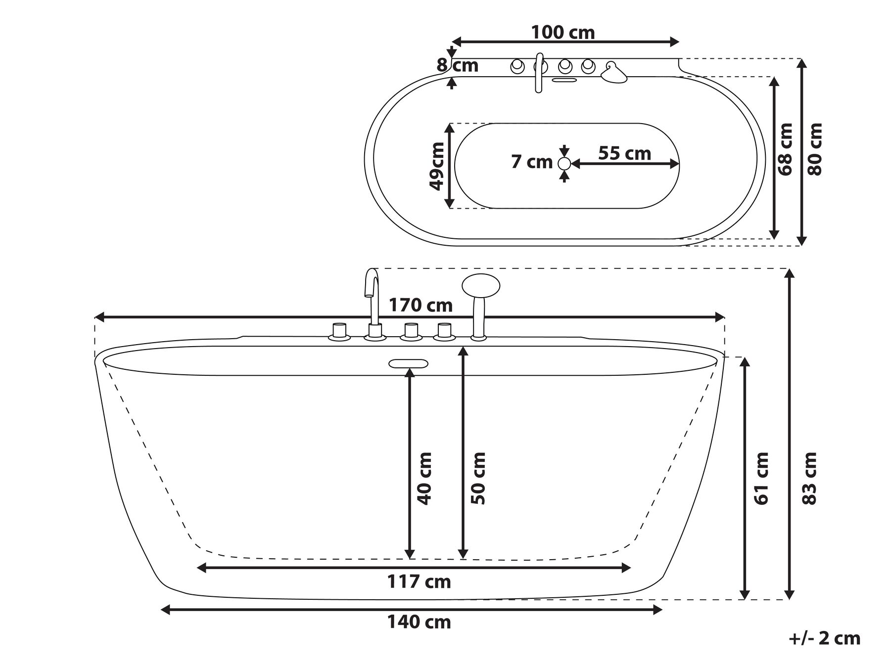 Freestanding Bathtub ROTSO 1700 x 800 mm White_775670