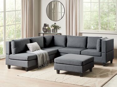 5-seters venstrevendt modulær sofa med puff stoff Mørkegrå UNSTAD