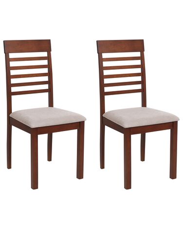 Set of 2 Wooden Dining Chairs Dark Wood and Taupe ORTLEY