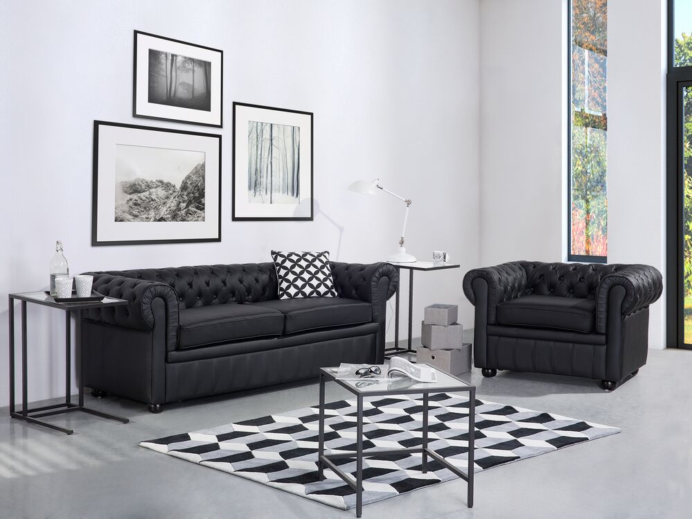 Sofa Set 4-Sitzer CHESTERFIELD Echtleder Schwarz