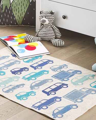 Cotton Kids Rug Car Print 60 x 90 cm Blue MADURAJ