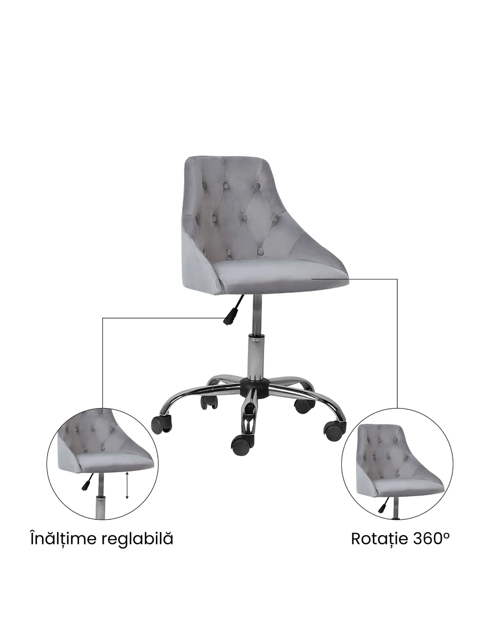 Scaun de birou PARRISH Catifea Gri_1071627