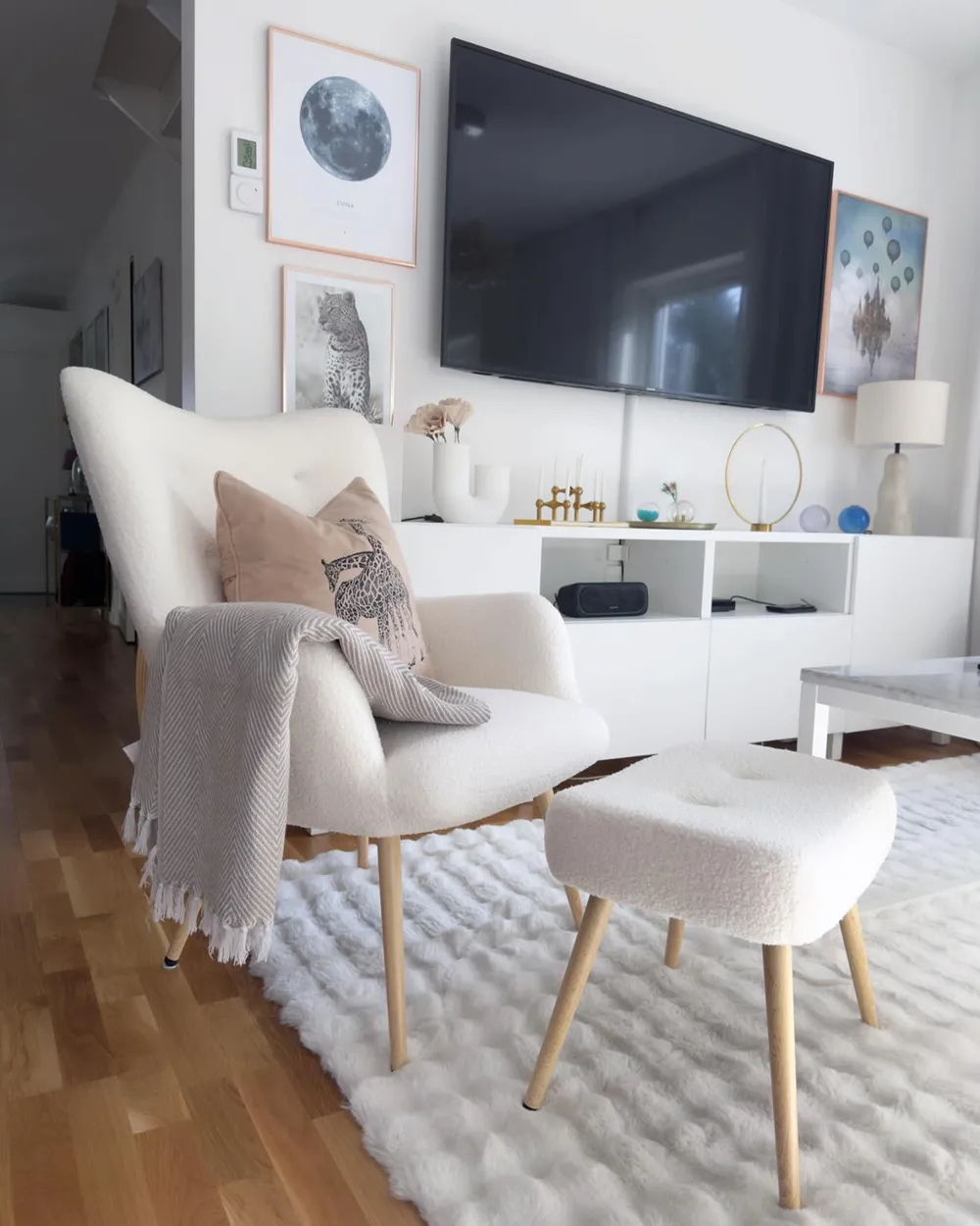 Wingback Chair VEJLE with Footstool Boucle Off-White_920217