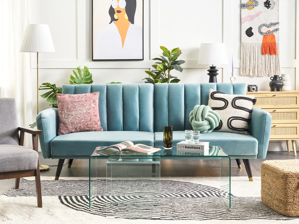 Sofa Bed 3 Seater VIMMERBY Velvet Light Blue